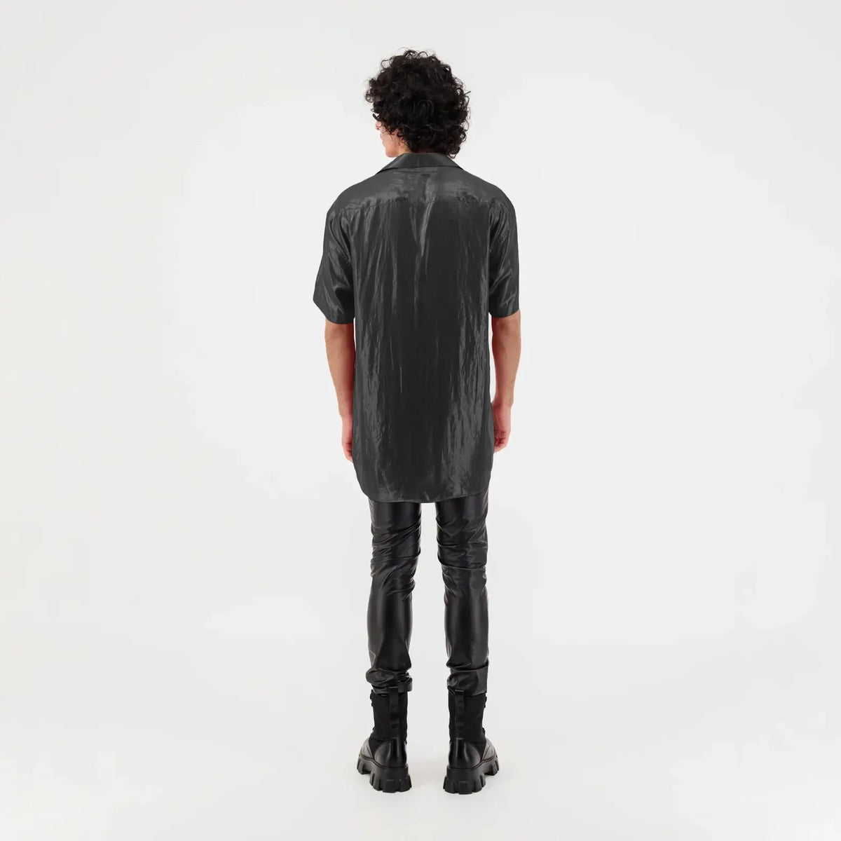 Satin Button Up Short Sleeve Shirt
