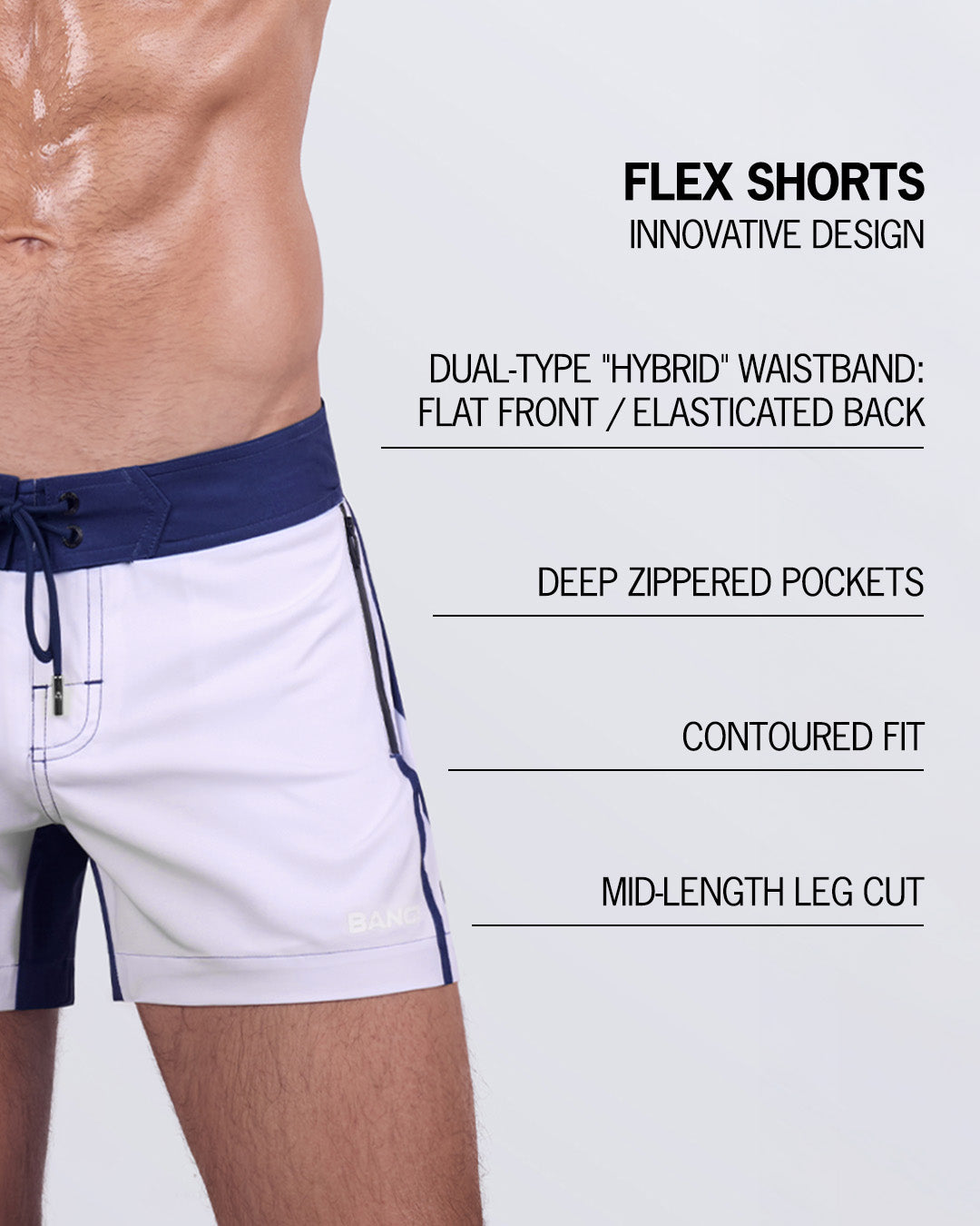 CASINO ROYALE (WHITE + NAVY BLUE) - Flex Shorts