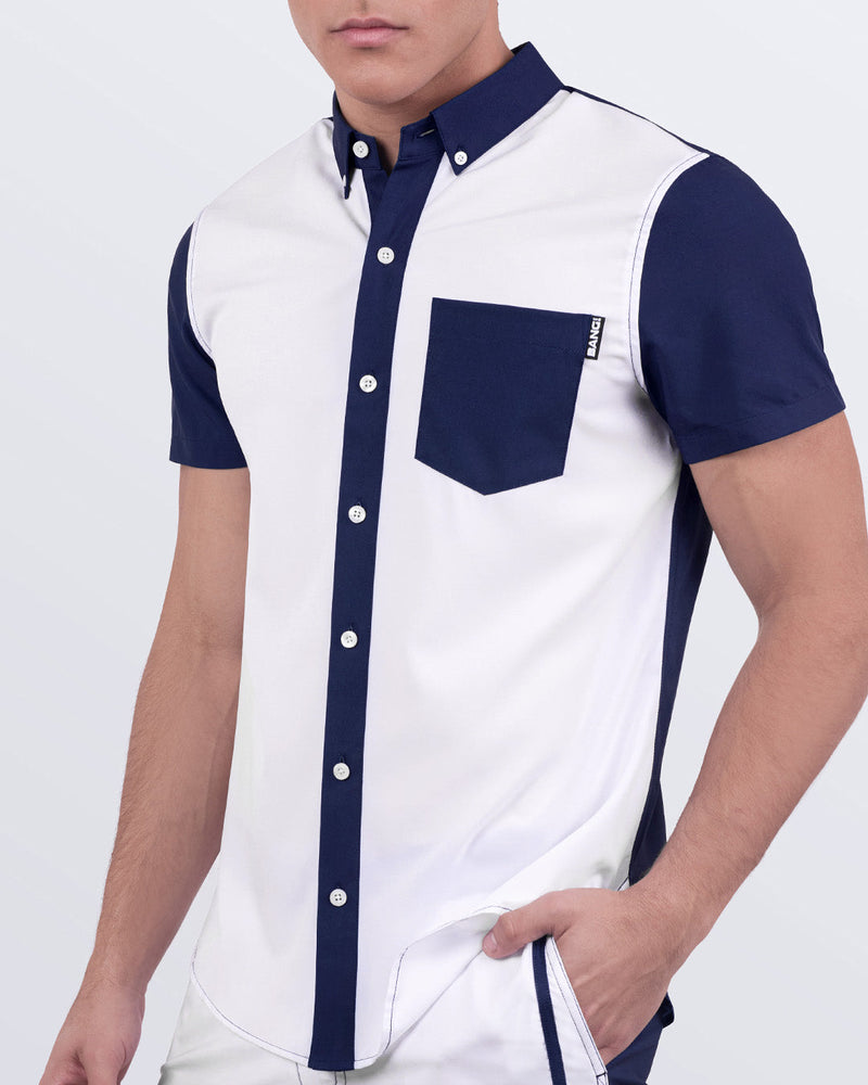CASINO ROYALE (WHITE + NAVY BLUE) - Stretch Shirt