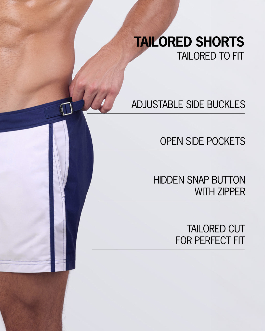 CASINO ROYALE (WHITE + NAVY BLUE) - Tailored Shorts