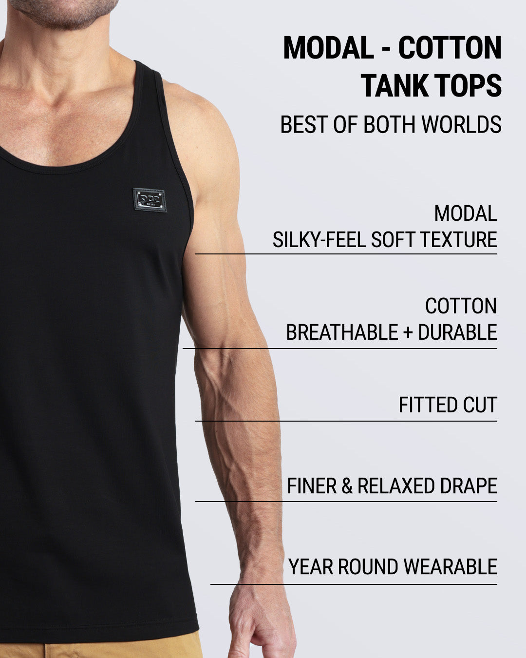EXACT BLACK - Modal Cotton Tank Top | DC2