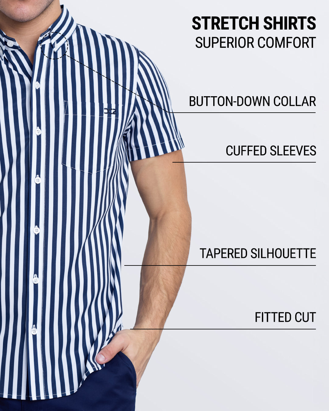 FAST LINES (NAVY BLUE) - Stretch Shirt | DC2
