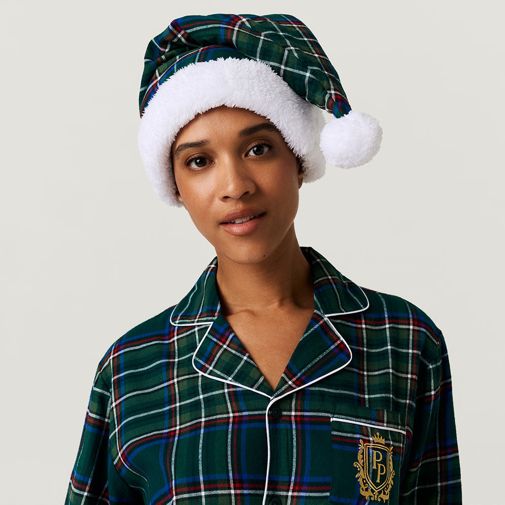 Green Tartan Plaid Adult Flannelette Poshmas Hat