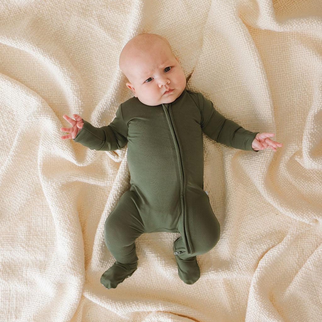 Olive Footie Zippered One Piece