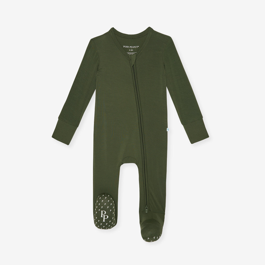 Olive Footie Zippered One Piece