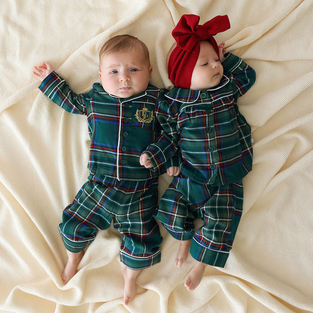Green Tartan Plaid Flannelette Luxe Pajama Set