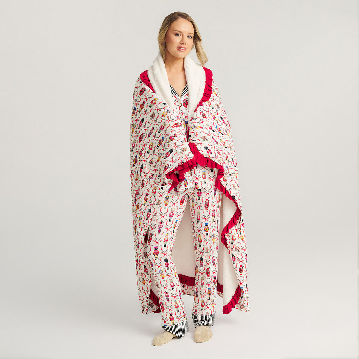 MacKenzie-Childs Nutcrackers Ruffled Luxe Plush Patoo® Blanket