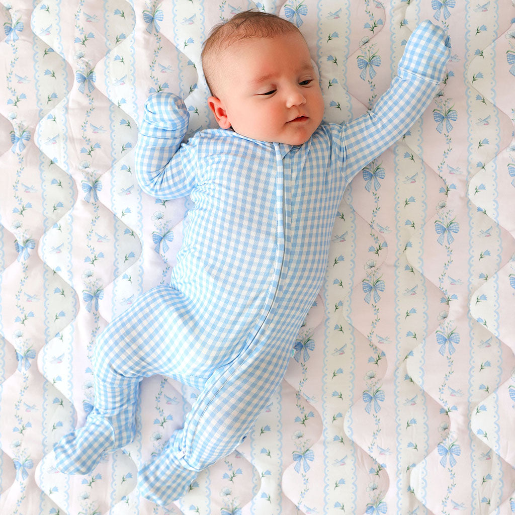 Blue Gingham Footie Zippered One Piece