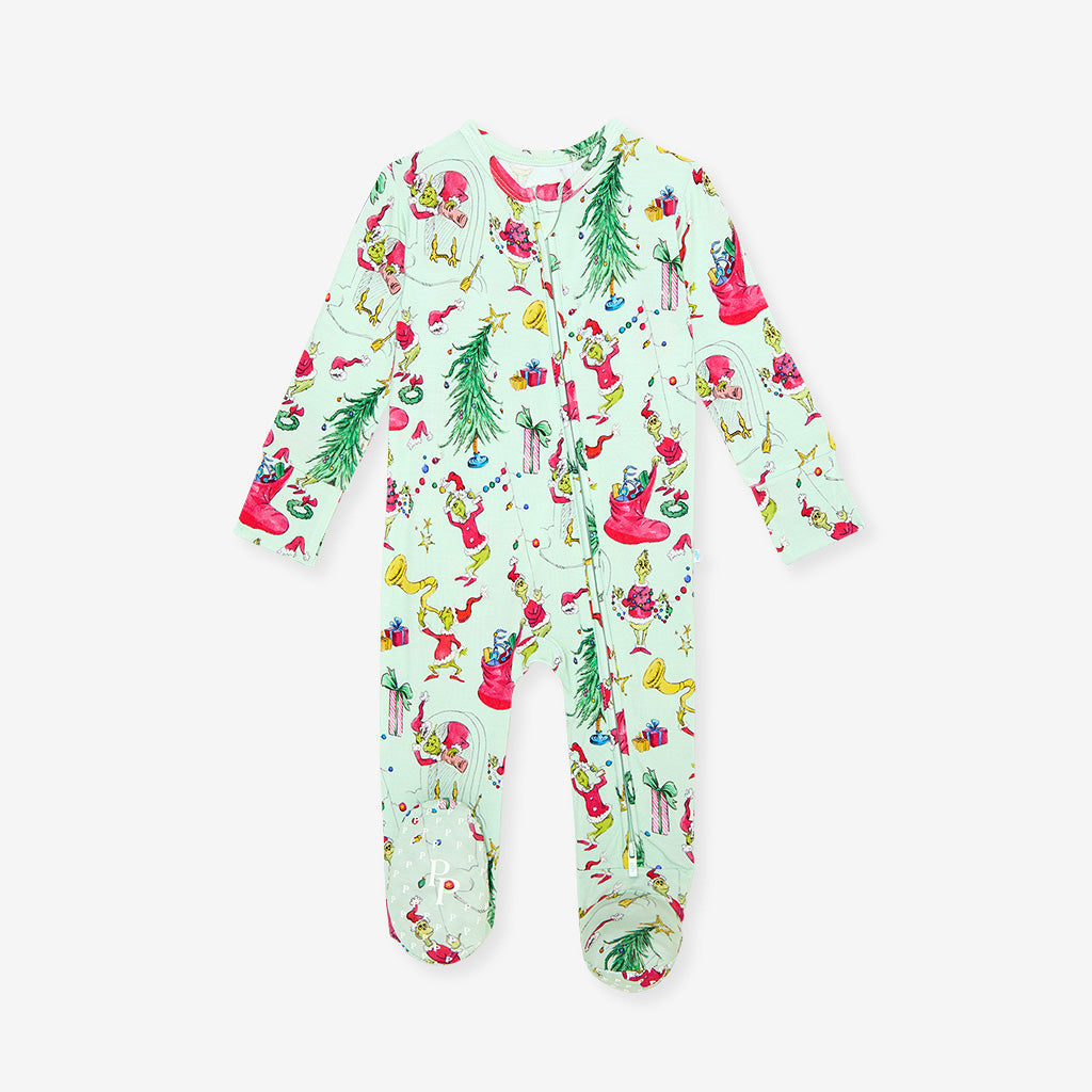 Dr. Seuss Stealing Christmas Footie Zippered One Piece