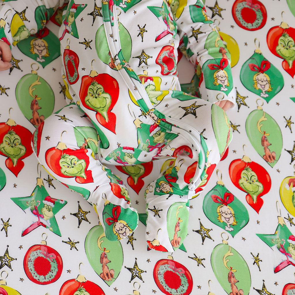Dr. Seuss Grinchmas Ornaments Footie Zippered One Piece