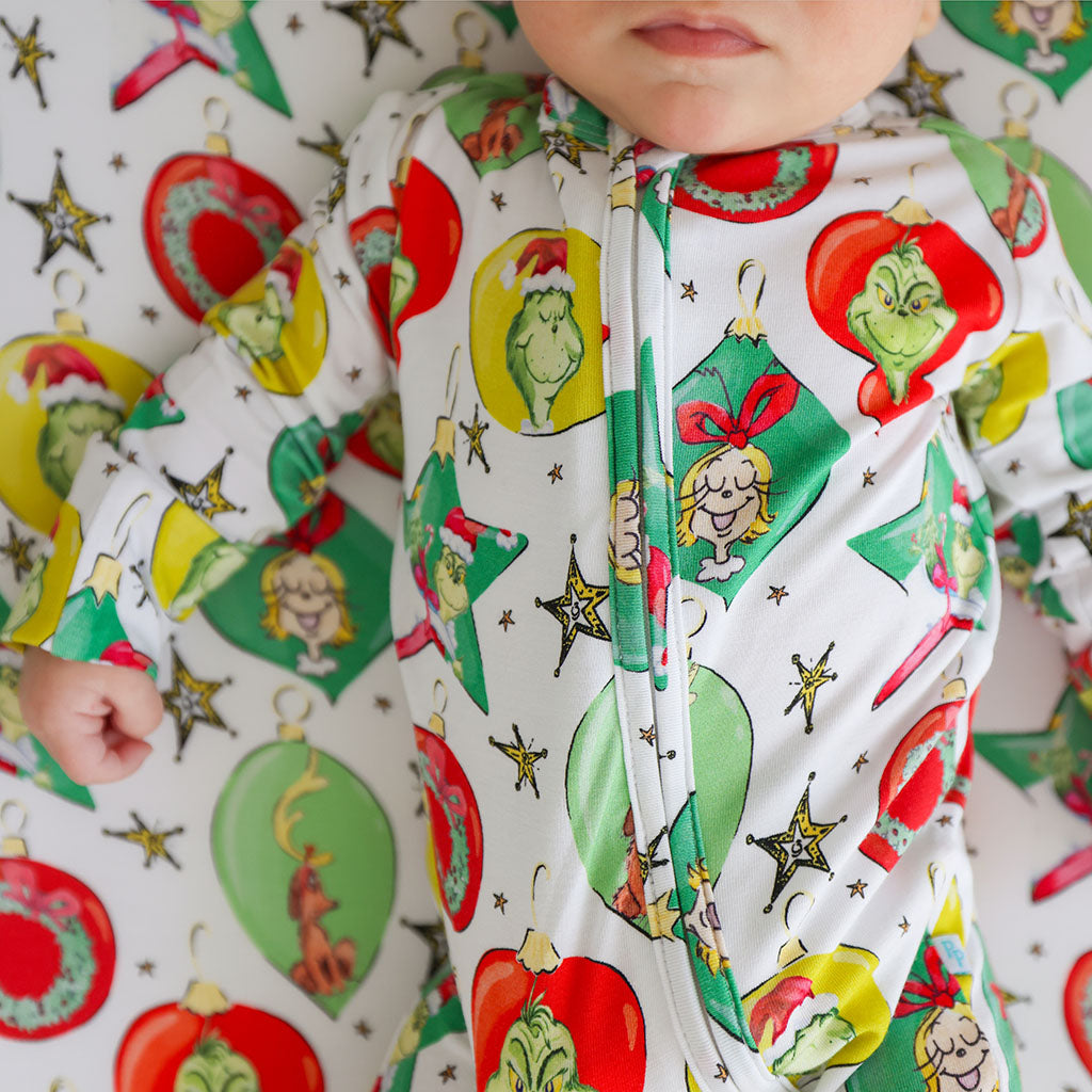 Dr. Seuss Grinchmas Ornaments Footie Zippered One Piece