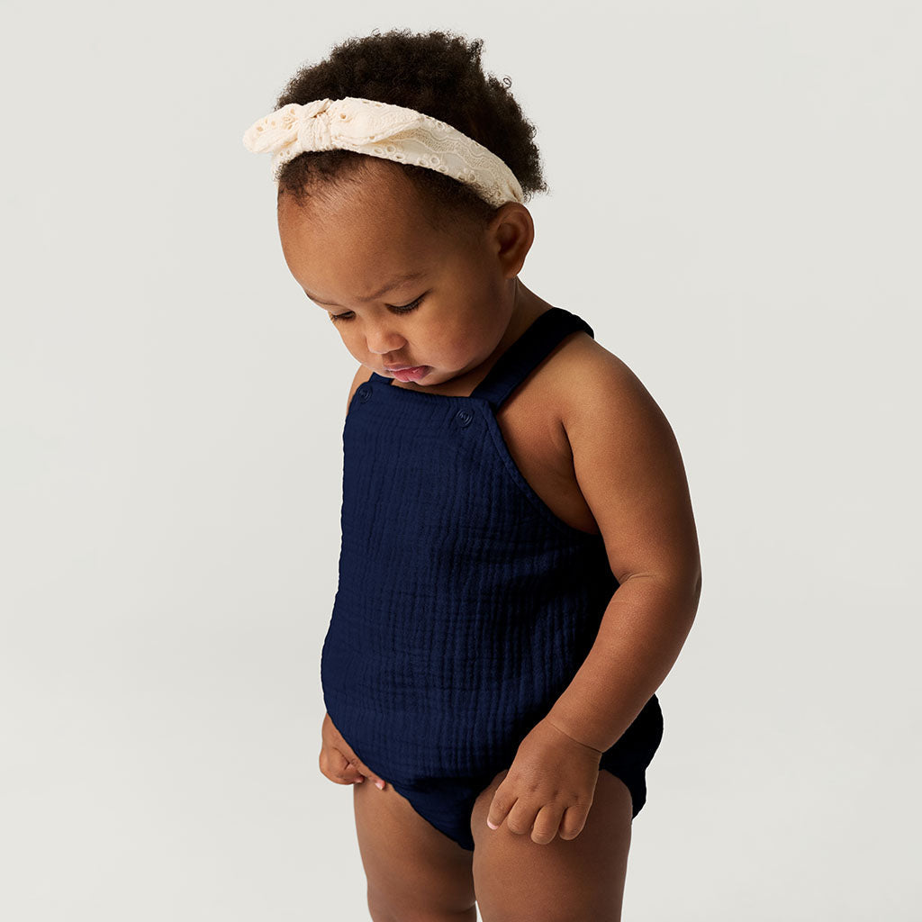 Varsity Navy Cotton Crinkle Bubble Romper