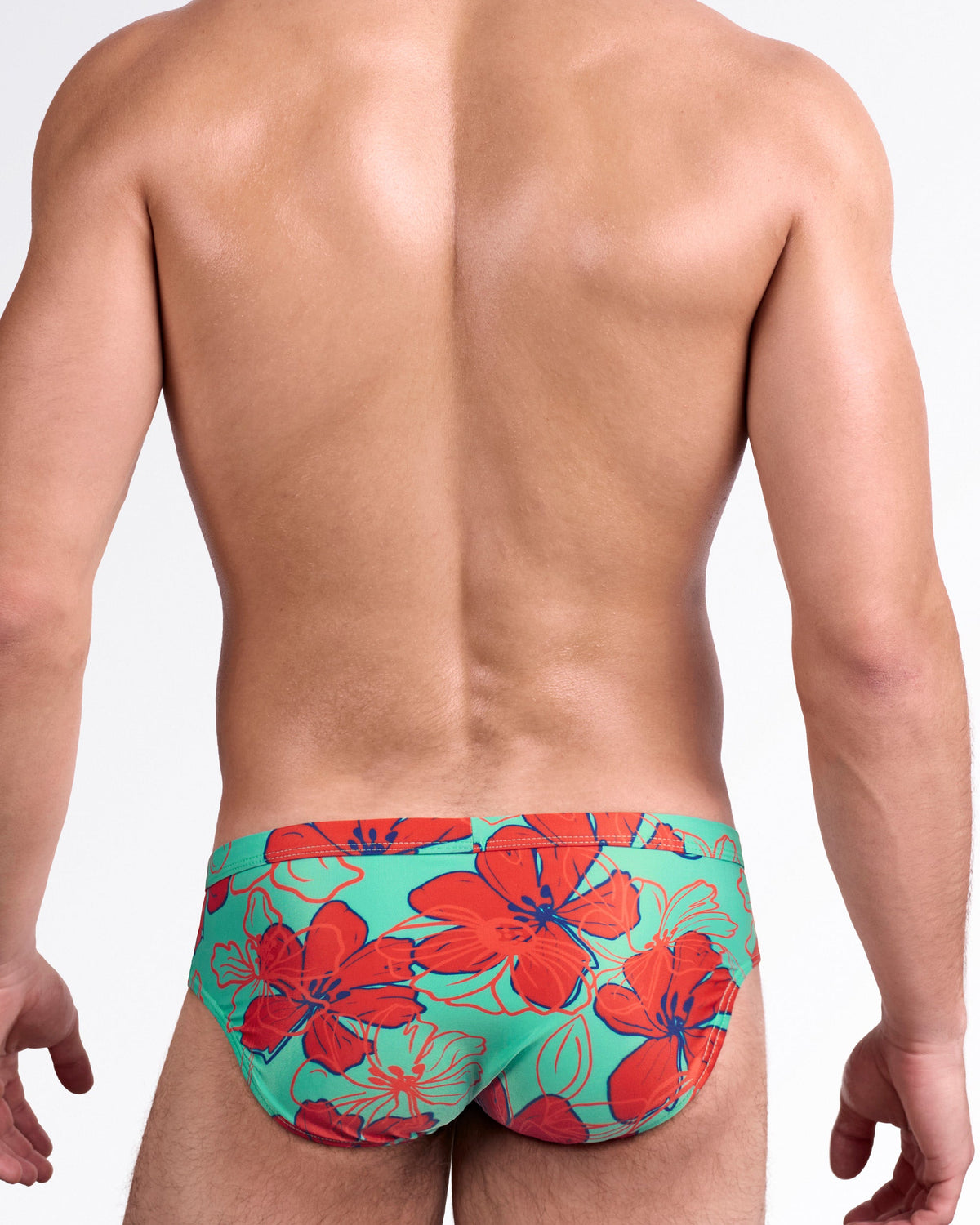 SURF FLOWERS (AQUA/RED) - Swim Brief