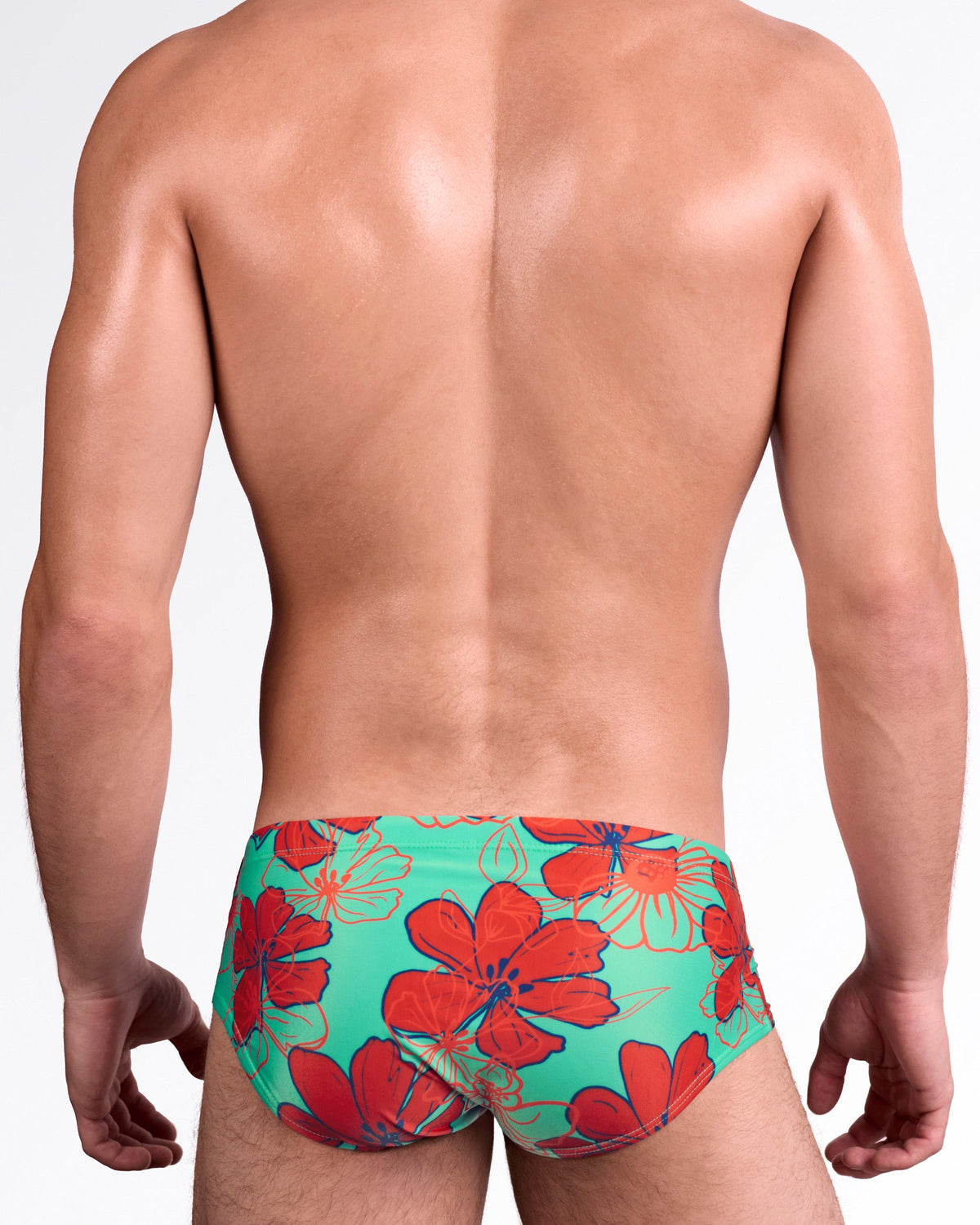 SURF FLOWERS (AQUA/RED) - Swim Sunga