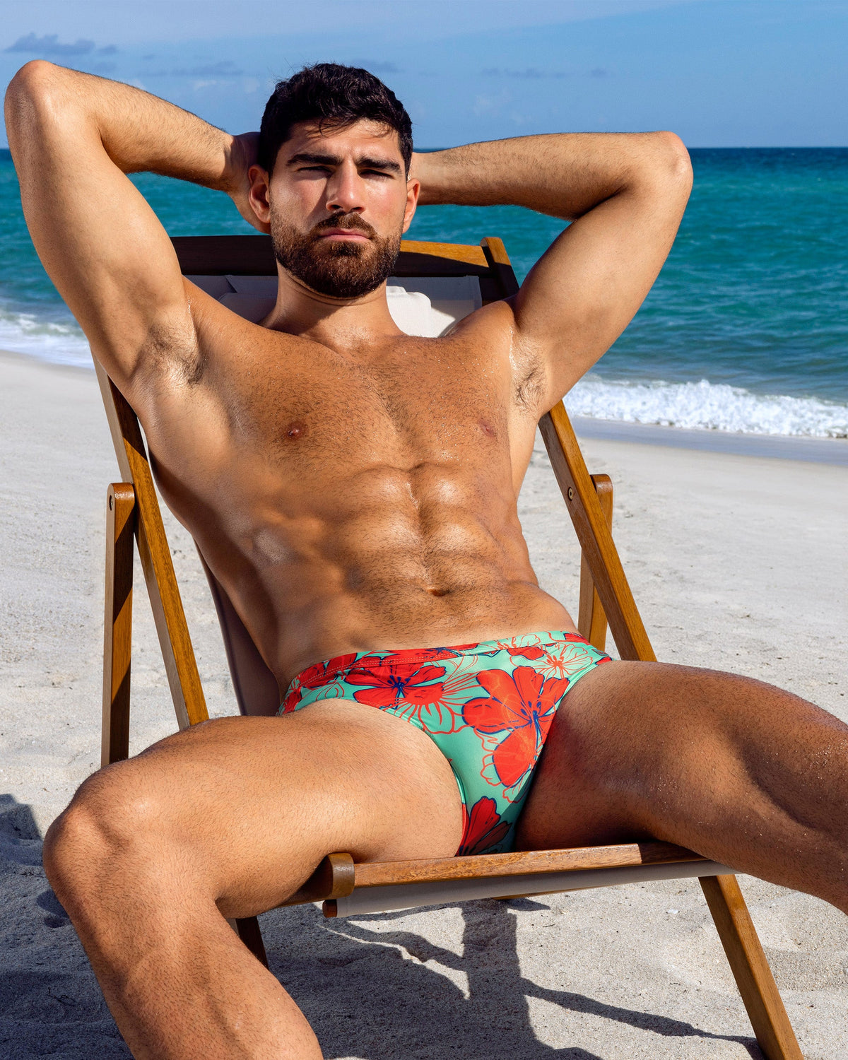SURF FLOWERS (AQUA/RED) - Swim Brief