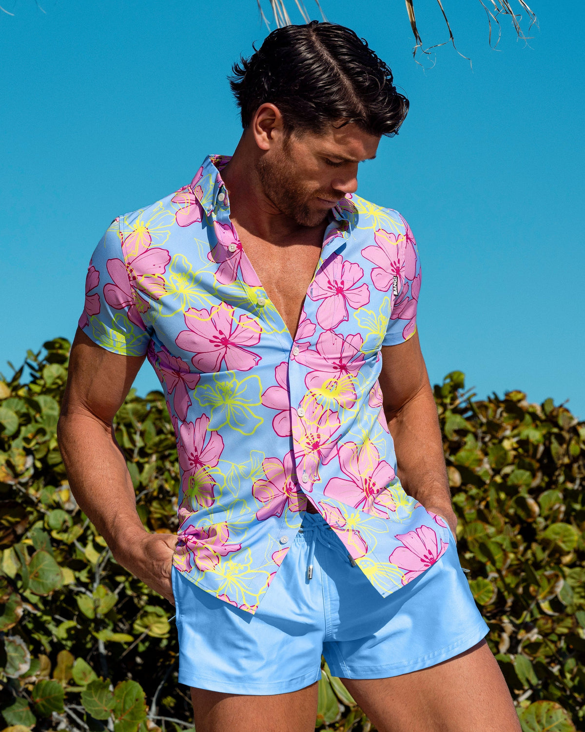 SURF FLOWERS (PINK/BLUE) - Stretch Shirt