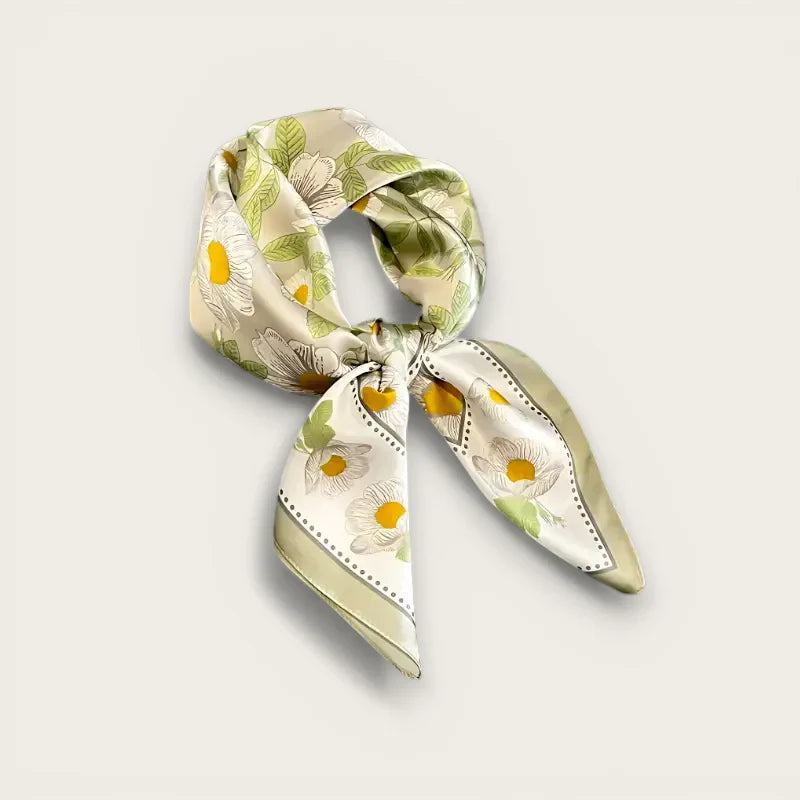 Green and White Silk Scarf