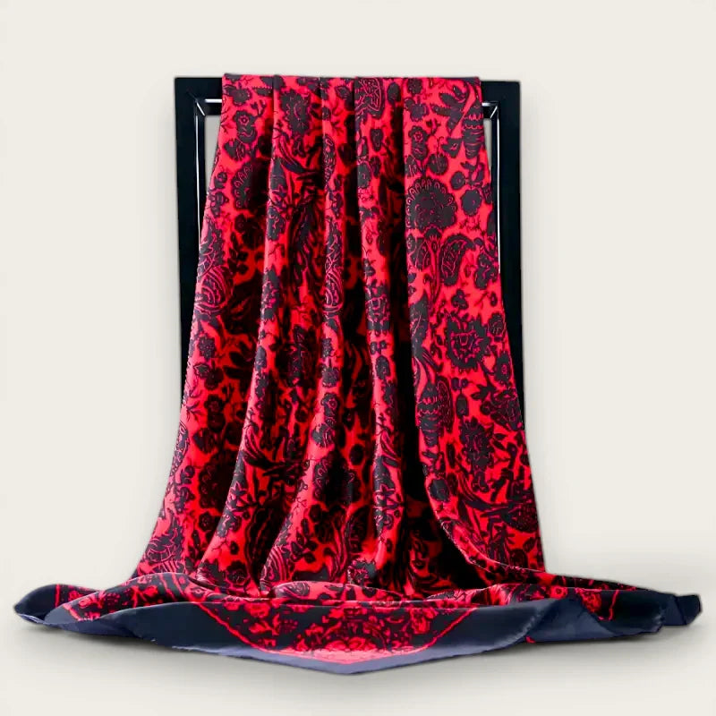 Large Black Red Silk Scarf
