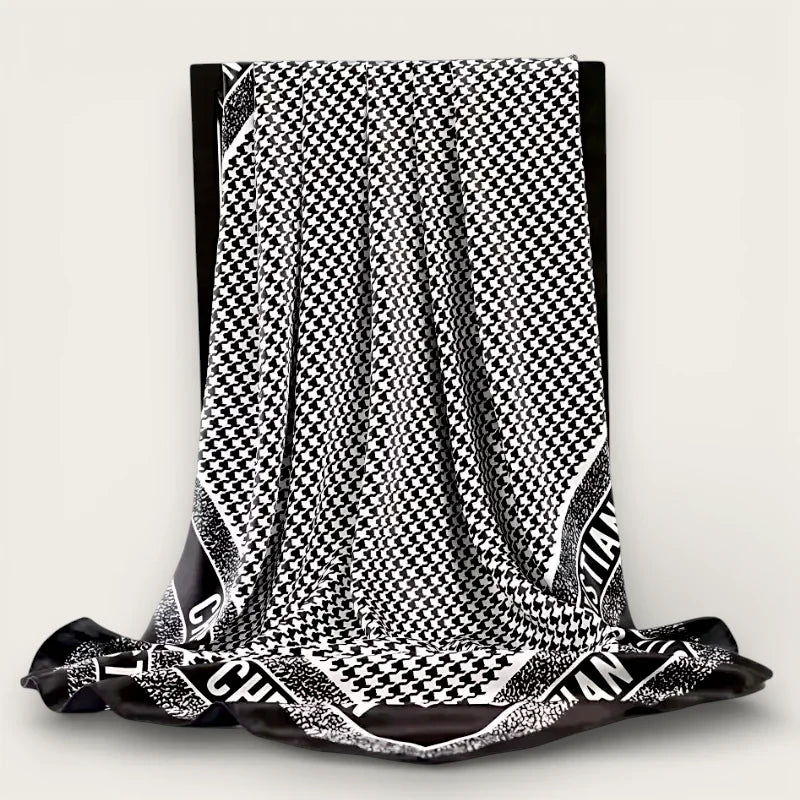 Large Black White Silk Scarf