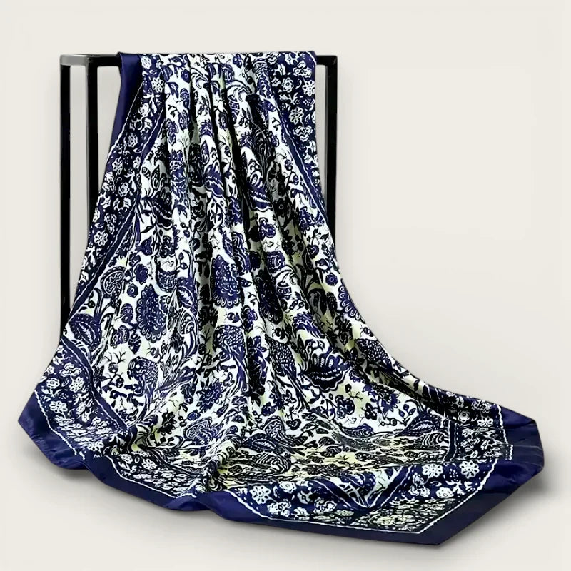 Large Navy Silk Scarf
