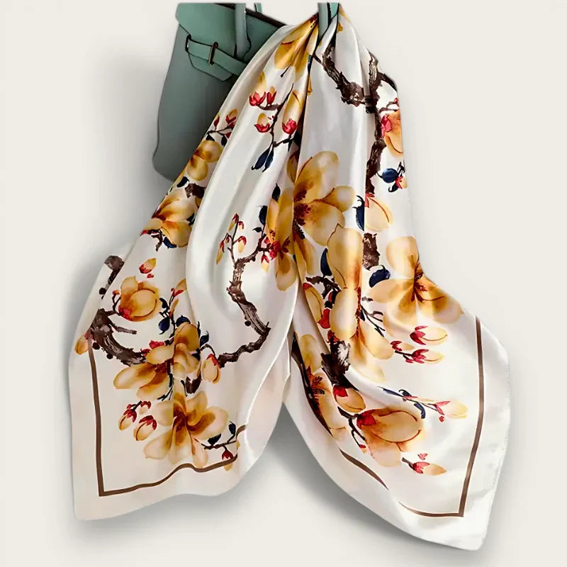 Large White Floral Scarf