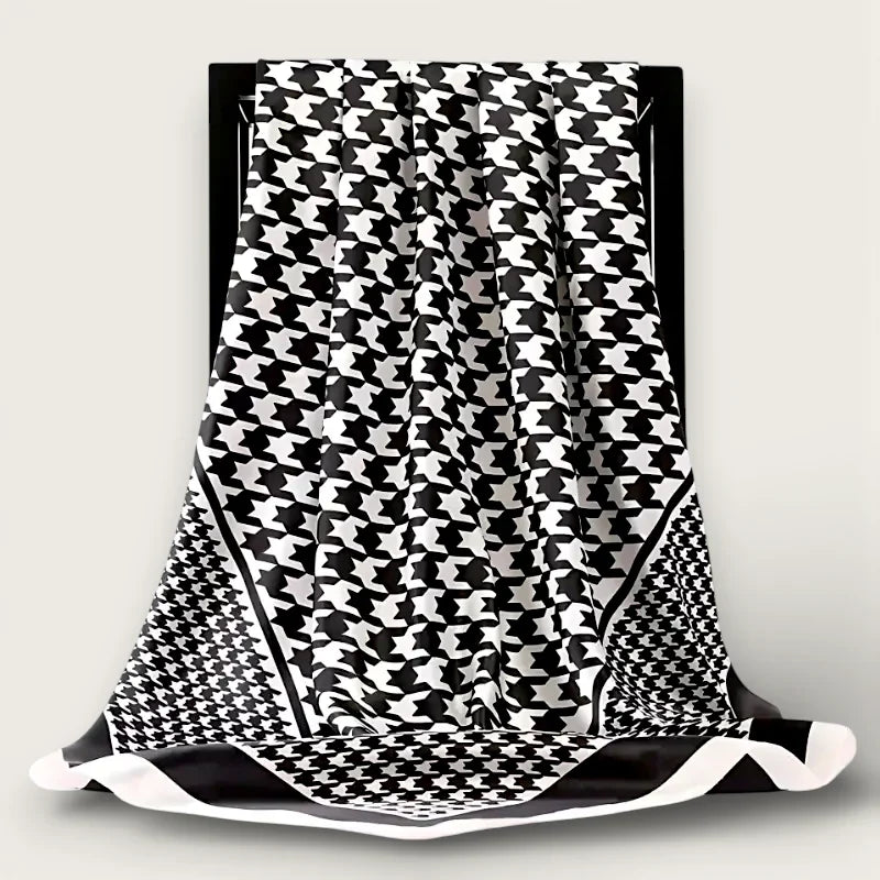 Oversized Black and White Silk Scarf