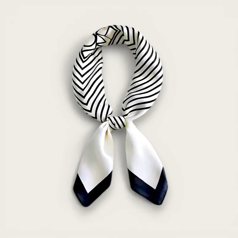 White Black Striped Silk Scarf